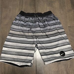 Nike Men's Black and Gray Striped Swim Trunks